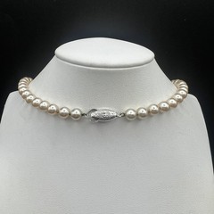 Vintage Champagne Faux Pearls Glass Beads Knotted Necklace 28″