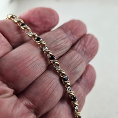 10K Yellow Gold Tennis Bracelet with Blue Topaz 7 inches 5.2g [9031]