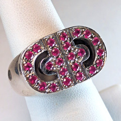 Bold 925 Sterling Silver Geometric CD Logo Revolution Ruby Signet Ring Heavy 11g