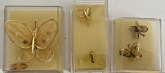 Vintage Gold Butterfly Brooch Set, Flowers On Wings, Earrings, Pin