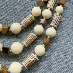 Vintage Necklace Multi Strand Boho Bone Stone 20 Inch Bib Collar