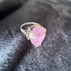 Vtg Sterling Silver Ring .925 Sz 7 Large Pear Pink Stone Cocktail Statement