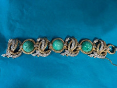 MARCEL BOUCHER TURQUOISE ART GLASS CABOCHONS & RHINESTONE BRACELET SIGNED/NUMBER