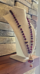 VTG SIGNED KENNETH LANE CARNELIAN RED AMBER GLASS BEAD PENDANT NECKLACE RARE 33″