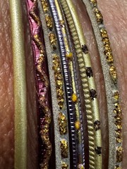 Lot of 6 Bangle Bracelets Gold Tone Stackable Boho Retro Multi Color Bollywood