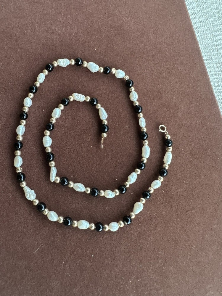 Vintage Genuine Pearl & 14K Yellow Gold Beaded 15.5in/ 4mm
