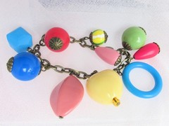 Vintage Colorful Glass Beads Charm Bracelet 7″ Cable Chain Chunky Boho Fun