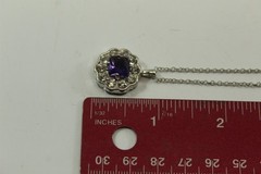 Vintage Amethyst Stone Pendant Necklace Silver-tone Alloy With Adjustable Chain