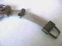 ANTIQUE VTG STERLING SILVER OXIDIZED MARCASITE CRYSTAL HEART THICK BRACELET