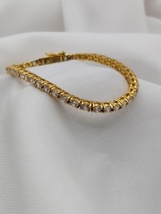 Vintage 14k Gold clad Sterling 3.00ct Crystals Tennis Bracelet 6.5″ – 9.3 grams