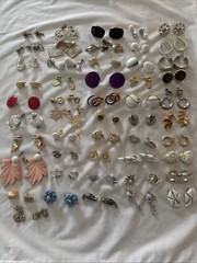Lot of 50 Pair Vintage Costume Clip On Earrings Various Sizes & Shapes
