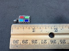 2.23g Vintage Sterling Silver 925 Pendant Blue Red Green Rectangle Pattern M