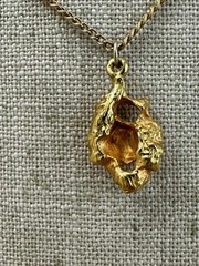Vintage Ronte of Hollywood Gold Nugget Pendant Necklace Card 24K GP 1970s 1980s