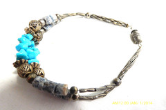 VINTAGE OLD PAWN SILVER , TURQUOISE & SODALITE BRACELET