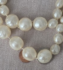 VTG Double Strand Faux Pearl Choker 14″ Grad Irregular Beads Gold‑Tone Clasp