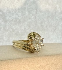 Rare Cross Cut Diamond Ring 1.00ct 14k Yellow Gold J SI2 6x5mm Size 7