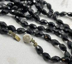 Vintage Jet Black Beaded Necklace Flapper Extra Long Made In Austria about 56″