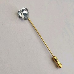 Antique Heart Stick Pin Clear Glass Stone Gold Filled Victorian