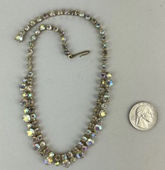 Vintage 50s Unsigned WEISS Peacock Aurora Borealis choker Necklace 15.5″