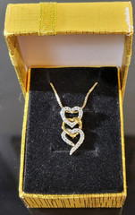 Vermeil 925 Sterling Silver Diamond Triple Heart Pendant 18″ Gold Necklace 3.8g