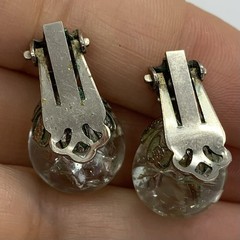 Vtg Clear Crackle Glass Orb Ball Bead Chunky Stud Earrings Clip Huggie