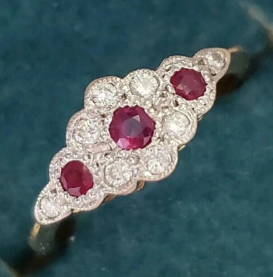 2Ct Art Deco Style Round Lab Created Ruby & Diamond Wedding 14k Gold Finish Ring