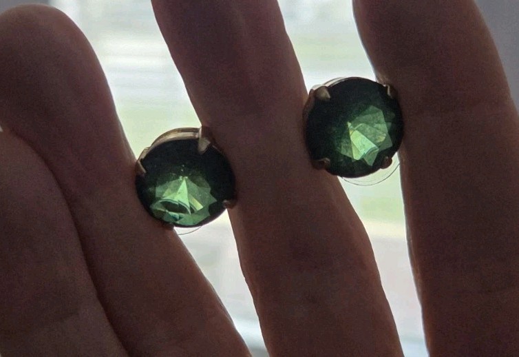 Vintage Rhinestone Earrings Signed GRAZIANO Large Emerald Green Studs