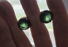 Vintage Rhinestone Earrings Signed GRAZIANO Large Emerald Green Studs