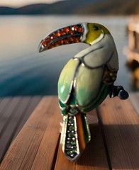 VTG Enamel Rhinestone Lucite Silver Metal Alloy Wire Rhinestone Bird Brooch 1950
