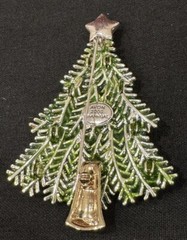 Avon 2008 Brooch 5th Annual Rhinestone Enamel Christmas Tree Pin Dangle Stones