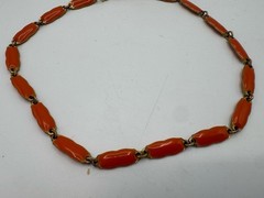 Vintage Orange Enamel Link Necklace Gold Tone Spring Ring Clasp 15.5”