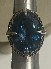 Large London Blue Topaz White Zircon 26ctw Sterling Silver Ring QVC Size 6