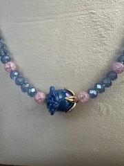 Crystal Glass Rose Necklace Faceted AB & Crackle Glass Beads Tagged By Maker