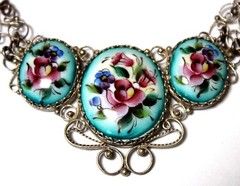 Vintage Unique Russian Enamel Hand Painted Jewelry Set Earrings + Necklace #50