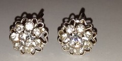 Vintage Silver Tone Rhinestone & Hearts Design Screw Back Earrings