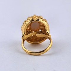Vintage Gold Tone White Cabochon Adjustable Statement Cocktail Ring