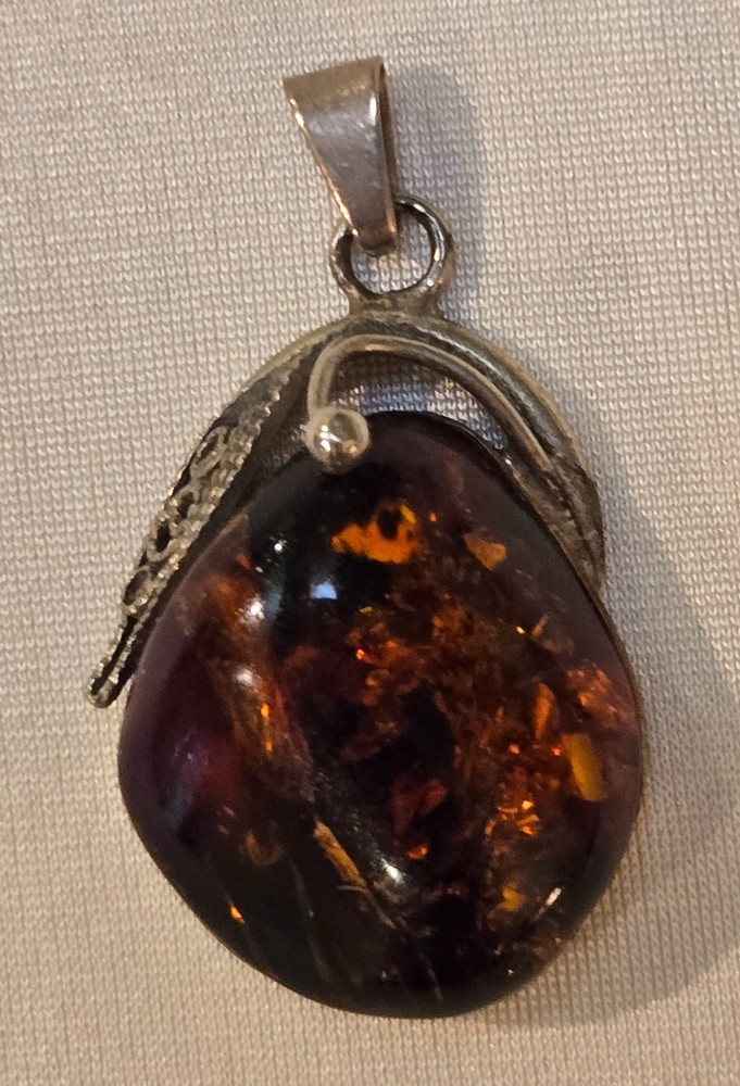 Brown Natural Amber Pendant from Latvia, Vintage