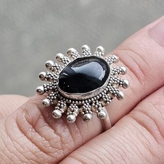 Vintage 925 Sterling Silver Black Onyx Sunburst Ring Size 7.5 – 7.23g