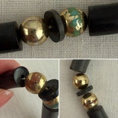 Vintage Boho Statement Choker Necklace 15.5in Black Tube Beads Gold Artisan