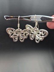 VTG Silver Tone Butterfly Earrings Dainty Insect Nature Jewelry Cute Gift Boho