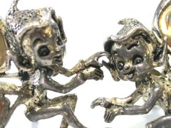 VINTAGE CYVRA PIXIE FAIRY NYMPH SCREW BACK 925 STERLING SILVER ABALONE EARRINGS