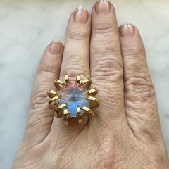 1969 Signed SARAH COVENTRY Pastel Mystic Blue Rivoli Flower Ring Adjustable Size