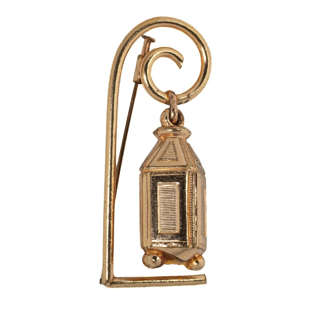 Vintage Rose Gold Tone Brooch Swinging Lantern Trombone Clasp Art Moderne 1940s