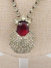 Vintage Kramer NY Red Rhinestone Statement Necklace Hollywood Regency Signed MCM