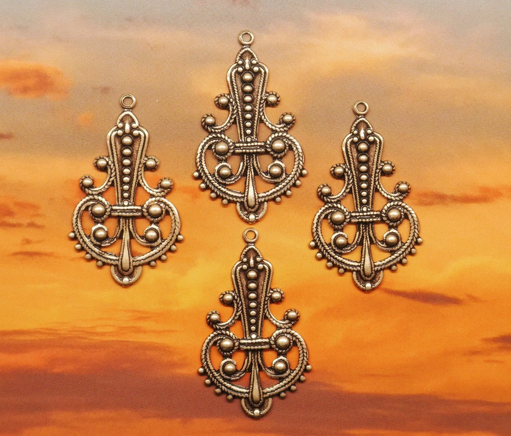 #0476 ANTIQUED GOLD FILIGREE EARRING/PENDANT W/TOP HANG RING – 4 Pcs