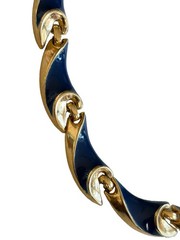 Crown Trifari Flag Blue Enamel Link Collar Necklace Polished Gold Trifanium 16”