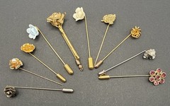 Lot Of Stick Pins – Spring Summer Flowers Metal Ceramic Rhinestone B7