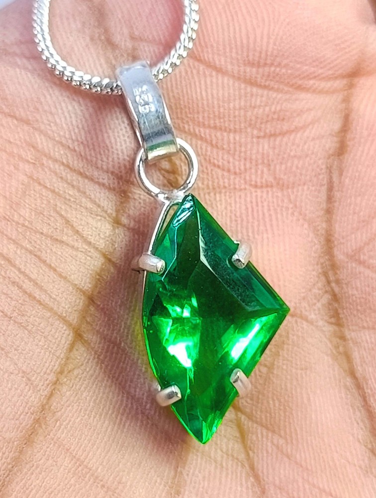 Natural Green Peridot 20 Ct Fancy Shape EGL 925 Sterling Pendant Free Chain 6MGE