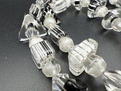 Art Deco Style Glass Bead Necklace Clear & Black & White Stripe 21”
