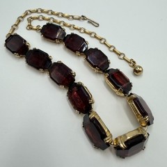 Elegant Vintage Art Deco Garnet Glass Riviera Necklace Rich Red Stones Gold Tone